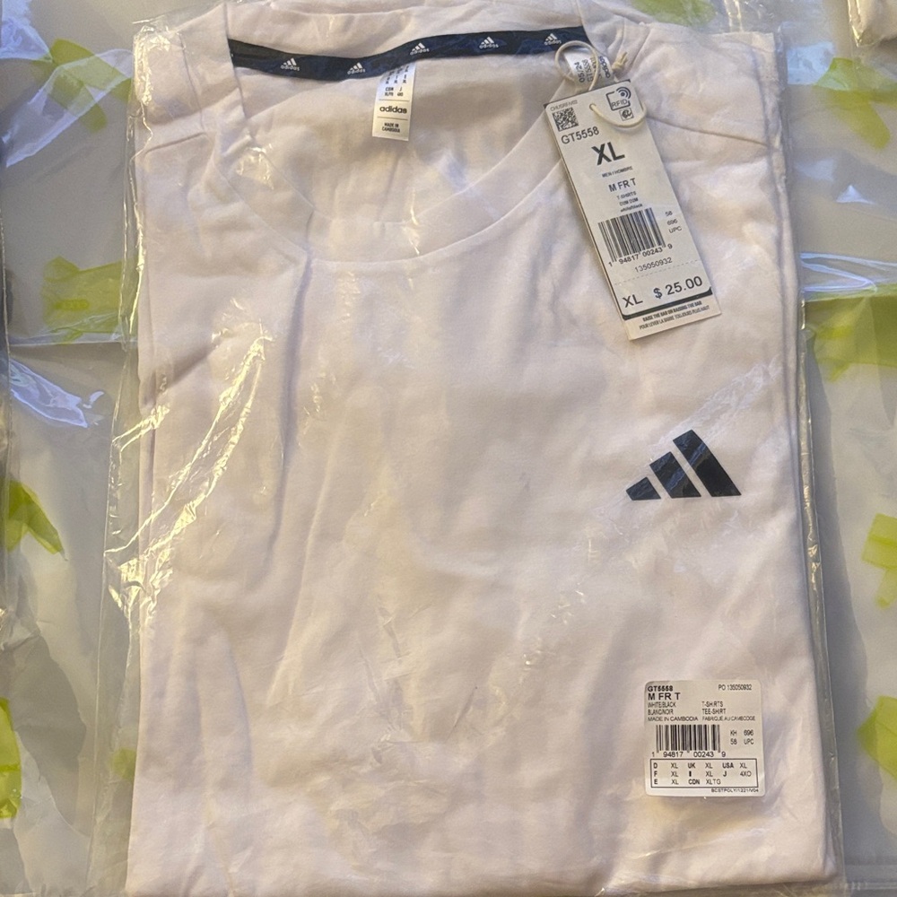 Adidas White T-Shirt with Black Accents - XL